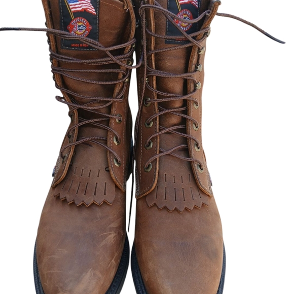 Justin Boots Men's Brown Leather Conductor Boots Sz 9M. MADE IN USA - Picture 6 of 10